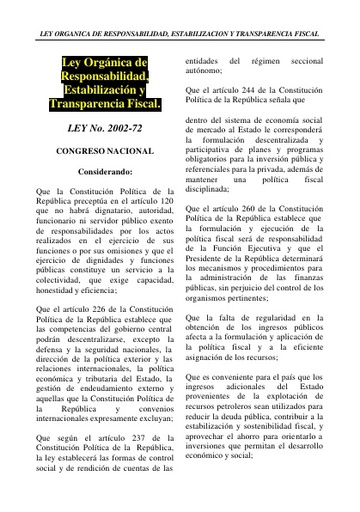 Ley Orgánica de Responsabilidad, Estabilización y Transparencia Fiscal