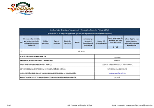 Literal j Empresas y personas que han incumplido contratos