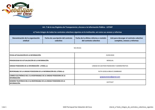 Literal e Texto integro de contratos colectivos vigentes