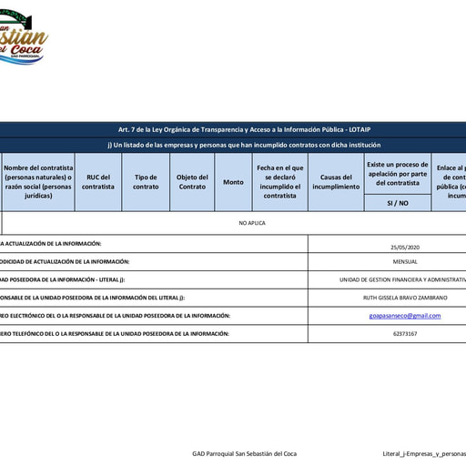 Literal j Empresas y personas que han incumplido contratos