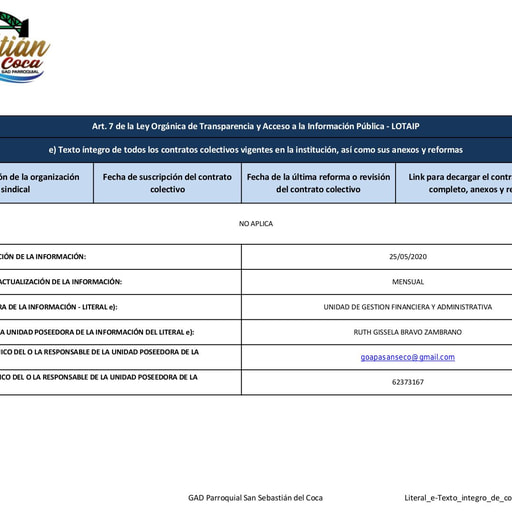 Literal e Texto integro de contratos colectivos vigentes