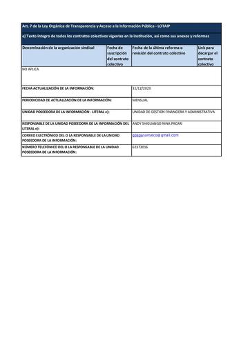 Literal e Texto integro de contratos colectivos vigentes