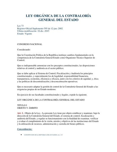 Ley Orgánica de la Contraloría General del Estado